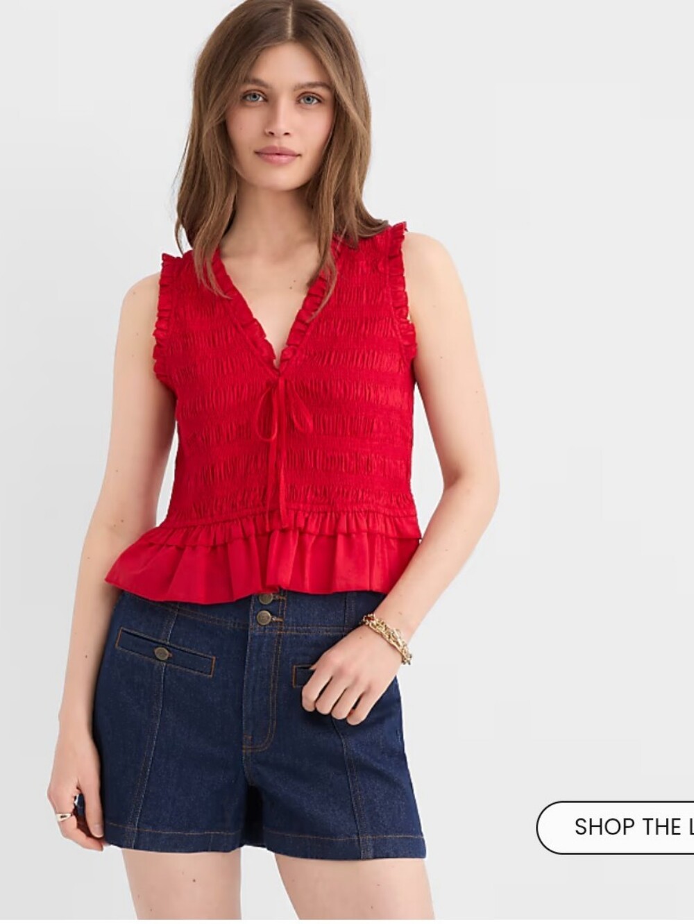 Loft Smocked Ruffled Top , Maple Cherry, SZ M